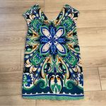 Maeve Anthropologie  Blue Green Pleated Bird Short Sleeve Shift Dress Size S Photo 2