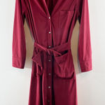 J.Crew  Long Sleeve Belted Midi Shirt Dress Maroon Burgundy Red Medium Petite Photo 0