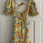 INDIKAH  Floral Yellow and Blue Dress with open back size small Photo 0