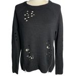 EXPRESS Distressed Crewneck Sweater S Black Zippers Long Sleeves Pullover Goth Photo 0
