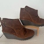 Fly London Suede Ruched Ankle Wedge Boots Tie Detail Comfy Boho EU 40 US 9 READ Photo 0