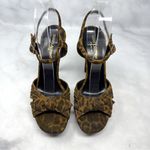 Saint Laurent Bianca Bow 105 Leopard Suede Platform Stiletto Sandal Heels Brown Photo 4