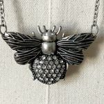 Silver Tone Bee Pendant Necklace Rhinestone Wings Chain Charm Statement Jewelry Photo 2