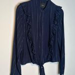 Rails Piper Panama Stripe Navy Blue Metallic Shirt Top Blouse Size S Photo 2