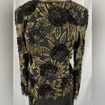 Morgan Taylor Vintage 1980s Morgan Taylor Evening 100% Silk Black Gold Beaded Sequins Dress 4 Photo 3