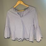ZARA blue stripe scalloped hem bell sleeve top Photo 8