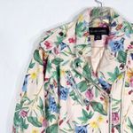 Colleen Lopez Small Jacket Faux Leather‎ Floral Ivory Pink Green Zip Lined 1335 Photo 2