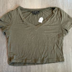 POL NWOT  Olive Green Washed V-neck Crop Tee size Small Photo 0