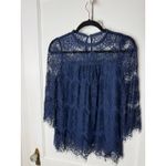 Blu Pepper  Blue Lace Boho Flowy Victorian Bell Sleeve Tunic Blouse Women's Small Photo 8