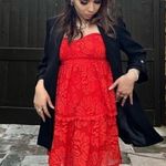 Anthropologie ANTHRO MAEVE RED LACE TIERED LINED MINI DRESS M Photo 5