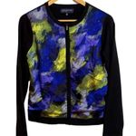 Jones New York Signature Black + Watercolor Print Cardigan Zip Up Women's Small Photo 0