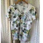 Hot Cotton 100% Natural Tropical Leaves Pullover Pintuck V Neck Blouse Top L Size L Photo 1