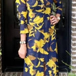 CAbi Midnight Dress Style 4242 Navy Blue Gold Floral Midi Dress Size SMALL Photo 0