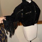 Leather suede fringe Black cropped Jacket with chunky gold buckles Size M Photo 2