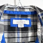 Aerie babydoll button down shirt in gray, white and blue plaid, size XS Photo 1