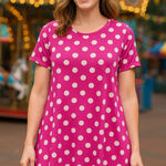 LuLaRoe Melissa Fuchsia Pink and White Polka Dot Shark-bite Hem Top Size Large Photo 0