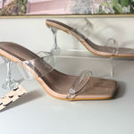 MySoft Nude Clear Square Toe Strappy Stiletto Mules Heels Transparent Size 11 Photo 0