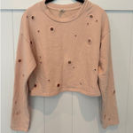 Alo Yoga ALO‎ Yoga Distressed Sweatshirt Peach Pink Cropped Pullover Top Athleisure Photo 0