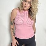 Y2K Sequin Pink Stretch Collared Tank Top Size L Photo 0