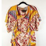 House of Harlow  1960 Revolve Dress Tan Jemima Mini Ruched Floral Boho Medium Photo 4