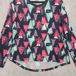 Joyspun Blue Christmas Tree Print Long Sleeve Holiday Y2K Printed Top Medium Photo 3