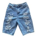 Collusion Long Length Bermuda Distressed Denim Shorts Size 4 Blue Photo 0