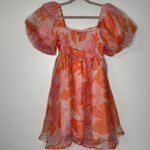 VICI Orange Pink Puff Sleeve Smock Back Chiffon Babydoll Mini Dress Size S Photo 4