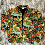Surf Crush Tiki Vtg Sz S Hawaiian Print Zip Up Jacket CB Casual Macaw Tropical Red Photo 0