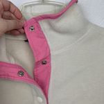 Woolrich womens xl vintage 90s fleece t snap pullover sweatshirt white pink Photo 9