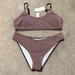 Cupshe  Brown Rib Mineral Wash Scoop Neck Top & Hipster Bikini Set Size L Photo 2
