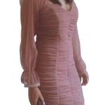 Haute Monde  junior small ruched mesh mini dress long sleeve sweetheart neckline Photo 1