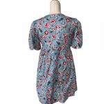 NWT Floral Babydoll Light Blue Short Puff Sleeve Boho Flowy Dress Size XS Photo 4