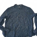 Black Lace Sheer Blouse XL Women’s Long Sleeve Embroidered Top Photo 6