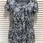 Van Heusen ‎ Blue/White/Black Short Sleeve Scoop Neck Ruffle Blouse Size S Photo 0