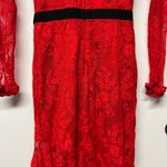 Three Floor  Split Tease Dress Red Black Floral Lace Midi Cutout Sheer Hem Size 4 Photo 6