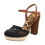 Sam Edelman Rella Black Leather Woven Cork Block Heel Espadrille Sandals 9M Photo 1