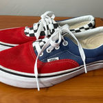 Vans  Authentic Low Top Color Block Red Blue‎ Checkerboard Suede Lace Up Sneaker Photo 0