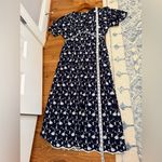 ZARA Flower Navy Blue Embroidered Midi Dress Size Medium Photo 9