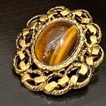 Vintage Unsigned Victorian Revival Tiger Eye Brooch Photo 1