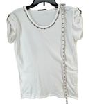 Pinko Biografo T Shirt Womens M White Studded Crystal Embellished Comfort Italy Size M Photo 7