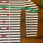 J.Crew top women’s large navy white stripes w/ red embroidered lips crewneck Photo 1