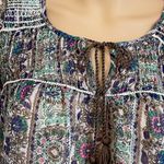 American Eagle Sheer Long Elastic Sleeve Cream Gold Blue Green Top S Photo 2