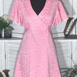 Vintage 60s 70s Mini Dress Pink Daisy Floral Flutter Sleeves M Size M Photo 0