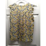 Rose + Olive  Women's Size Large Yellow Blue Floral Sleeveless Split Neck Top Photo 2