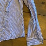 Avec Les Filles Avec‎ les Filles blue and white striped ruffle button up long sleeve size S Photo 4