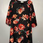 Everly  Anthropologie Floral Shift Dress Black Red 3/4 Sleeve Women’s Medium Photo 0