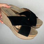 Splendid  Wedge Sandals Black‎ Suede Leather Criss Cross Cork Platform 7.5 Photo 0