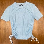 ZARA  Sky Blue Ruched Short Sleeve Top Photo 0
