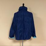 Tahari 🛍️ Navy Blue Mint 3/4 Sleeve Hoodless High Collar Ruffle Frill Jacket L Photo 7