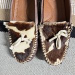 Roper Moccasins Women 9 Brown Lilly Cow Print Western Cowgirl Leather Shoes Prep Photo 1